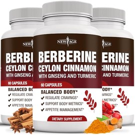 Berberine HCL Plus Ceylon Cinnamon Turmeric Licorice Extract, Gymnema Sylvestre, Apple Cider Vinegar, Berberine HCI Root Supplements Pills - 180 Count