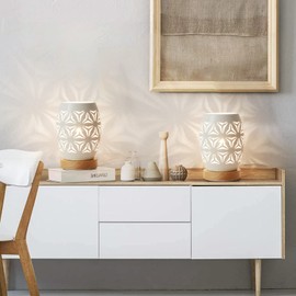 OuXean Bedside Table Lamp, Small Night Light Metal Lampshade and Wood Base, E12 40W Desk Lamp for Bedroom Living Room Home Decor Office Restaurant Bar, White, Without Bulb