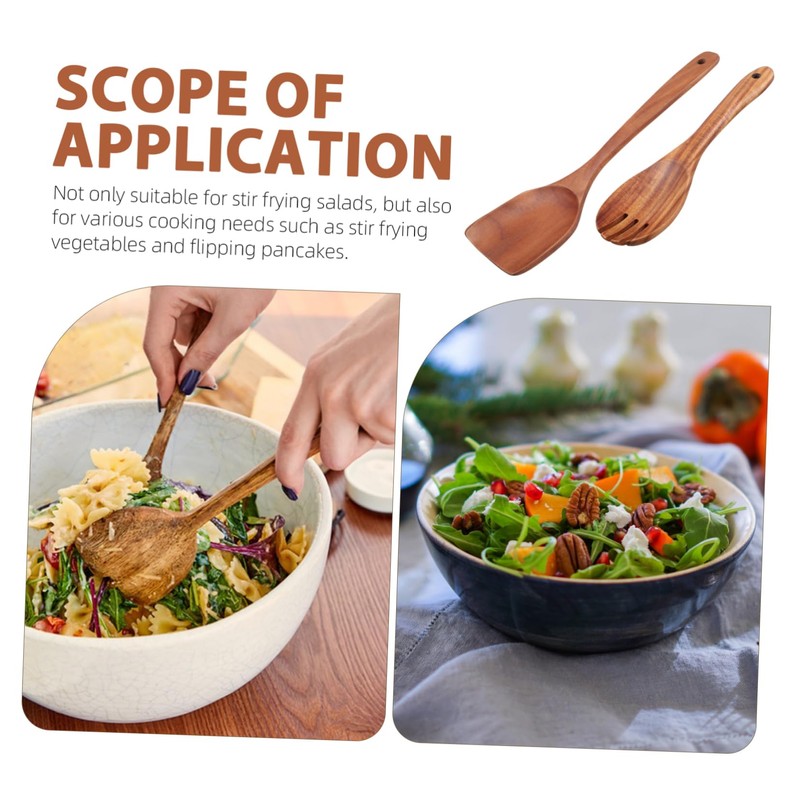 SHOWERORO 1 Set Wooden Salad Servers Spatula Fork Mixing Spoon