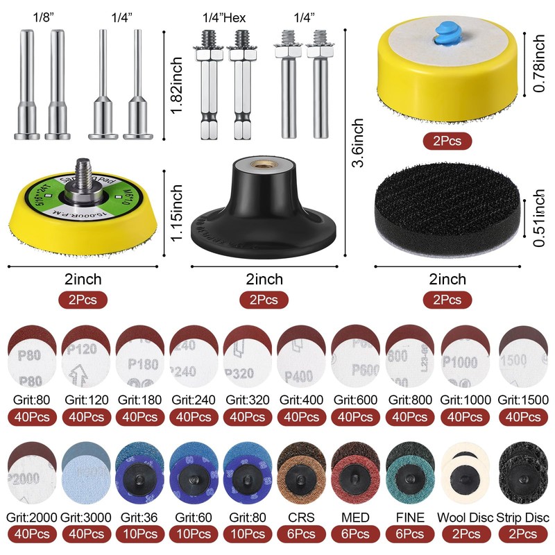 Dimsile 540 Pack 2 Inch Sanding Discs Pad Variety Kit