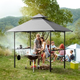 Grill Gazebo 8'x 5' Outdoor Grill Canopy BBQ Gazebos Shelter w/Air Vent, with 7 Hook Tools for Patio Backyard Barbecue Picnic, Grey
