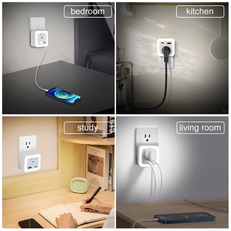 JackonLux Night Lights Plug Into Wall 2 Pack Rechargeable Battery