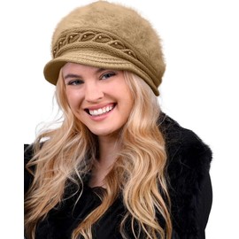 Yutdeng Women Winter Warm Knitted Beanie Cap Ladies Berets Soft Newsboy Cap Fleece Lined Crochet Braided Furry Wool Hat Cloche Hat with Brim Elegant Visor Hat Slouchy Skullies Cap,Khaki,One Size