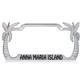 Anna Maria Island Palm Tree Design Chrome Metal Auto License Plate Frame Car Tag Holder with car banner flag