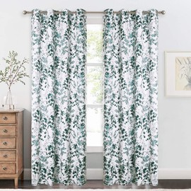 KGORGE Living Room Watercolor Printed Curtains - Light Dimming / Privacy Protecting Window Drapery, Natural Botanic Pattern for Villa / Farmhouse / Loft Indoor Décor (Green, W52 x L84, 2 Panels)