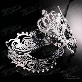 BeyondMasquerade Womens Extravagant Crown Light Filigree Metal Laser-Cut Masquerade Mask [Silver]