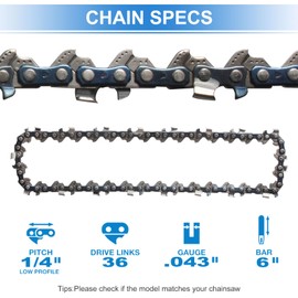 AAAQQ Mini Chainsaw Chain Replacement 6 Inch 1/4" LP,043" Gauge,Pitch 36 Drive Links Fits for Seesii and All Brands Mini Chainsaw for Wood Branch Cutting (3PCS)