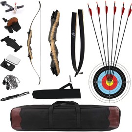 DEERACE Takedown Recurve Bow and Arrow Set 62" Classic Traditional Wooden Bow for Adults Youth Beginner Hunting Targeting Archery (35 Lbs, Left Hand)