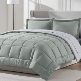 Nestl 7 Piece Queen Comforter Set – Sage Green Reversible Bed in a Bag – Complete Queen Size Bedding Set with Sheets, Pillowcases and Shams