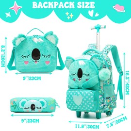 Meetbelify Kids Rolling Backpack with Wheels for Girls Cute koala School Roller Backpack,Carry on Travel Luggage with Lunch Bag and Pencil Case for Girls Ages 5-12