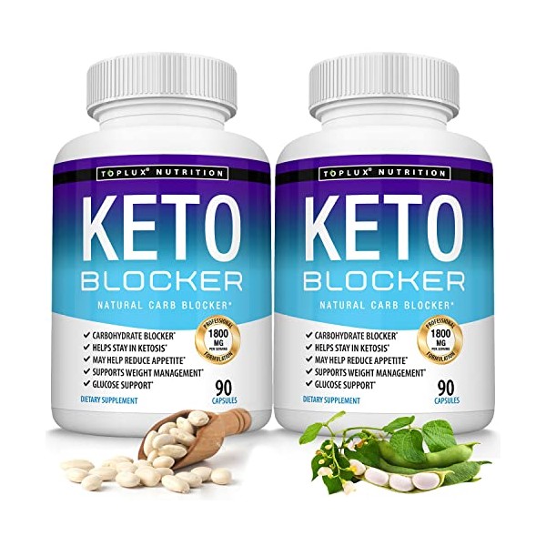 Keto Blocker Pills White Kidney Bean Extract - 1800 mg Natural Ketosis, Support Keto Diet, for Men Women, 90 Capsules, Toplux Supplement