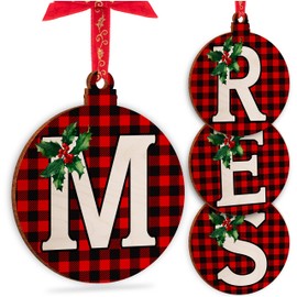 People Christmas Initial Ornaments for Tree - Monogrammed Christma Wood Ornament Decor Noel Wooden Gifts Housewarming Pattern Decorative Xmas #E, Black