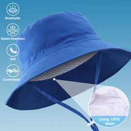 wanchel Lightweight Baby Sun Hat UPF 50+ with Adjustable Strap for 0-7 Years, Blue-beige, 2-7 Years