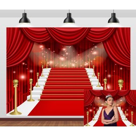 CORFOTO 2.1x1.5m Red Stage Curtain Backdrop Stars Show Red Gold Stage Backdrops Adult VIP Awards Event Wedding Birthday Party Decor Movie Night Backdrop Banquet Party Decoration