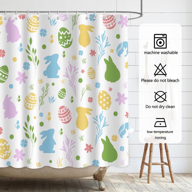 APROPHIC Easter Shower Curtain, Funny Rabbit Shower Curtain Set, Coloured