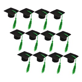 Gatuida 12pcs Mini Graduation Cap Bottle Decor with Tassel Cute Graduation Hat Jar Topper for Party Decorations and Non Woven Green Tassel