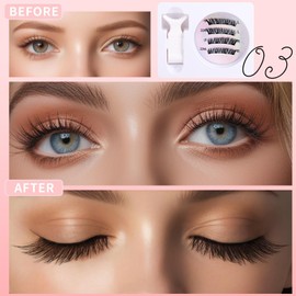 U-Shinein Magnetic Eyelashes,Reusable Magnetic Lashes Natural Look,Magnetic Lashes with Applicator, No Glue No Eyeliner Needed Waterproof and Long-Lasting 3D Magnetic False Eyelashes Set,#03