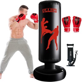 ULLIKI 67" Punching Bag for Adult and Kid with Boxing Gloves and Manual Pump, Freestanding Heavy Bag, Inflatable Sports Equipment for Kid, Men, Women