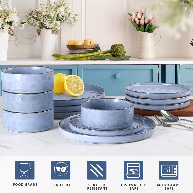 LIANYU 18 Pcs Dinnerware Sets for 6, Plates and Bowls