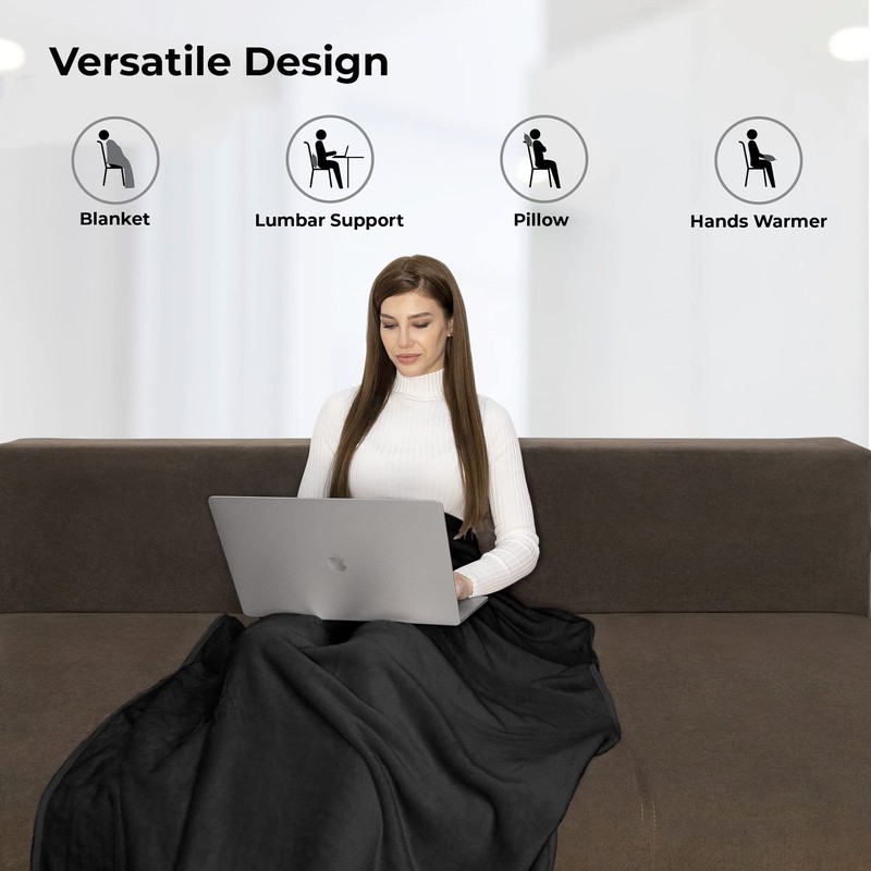 BOACAY 飛行機や車用の柔らかくて暖かい旅行用ブランケット - 女性、男性、子供にとっての長距離フライトの必需品 - 持ち運びに便利なスーツケースベルトとバックパッククリップ付きのコンパクトな枕