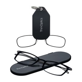 ThinOptics Bundle - Reading Glasses & Armless On-Nose Readers with Keychain Case - Ultra Thin, Durable, Lightweight - Black 2.0x