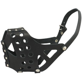 Real Leather Cage Basket Dog Muzzle - Pit Bull Black (Circumference 13", Snout Length 3.5")