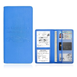 Wevdn Car Registration and Insurance Holder, PU Leather Vehicle Glove Box Organizer with Magnetic Shut, Wallet Case for Insurance Card Driver License Document, Car Accessories (Blue, Matte)