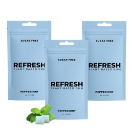 Refresh Gum Peppermint – Xylitol, Sugar Free Chewing Gum Pouches, Natural Flavor & Organic Ingredients – Long Lasting, Plant-Based, Non-GMO – 45 Pieces Each, 3 Pack