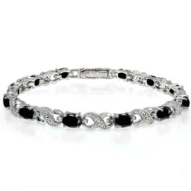 Ice Gems Sterling Silver Black Sapphire Accent Infinity Tennis Bracelet