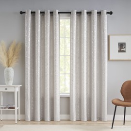 Taisier Home Silver Foil Print Linen Textured Curtains Geometric Dots Pattern Design Curtains for Nursery Toy Room Thermal Insulated Window Treatment 2 Panels 63" L,Beige and Silver Curtains Print