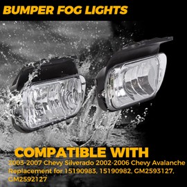 HECASA Pair Bumper Fog Lights Compatible with 2003-2007 Chevy Silverado 2002-2006 Chevy Avalanche Fog Lamps w/Bulbs Replacement for 15190983 15190982 GM2593127 GM2592127
