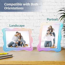 NiHome Acrylic Magnetic Picture Frame for 5x7 Photos, Wavy Edge Design Floating Display, Strong Magnetic Closure for Easy Photo Swapping, Horizontal and Vertical Display Options (Iridescent, 1PC)