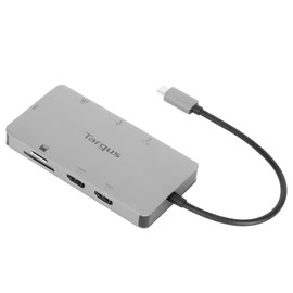 Targus® USB-C Dual HDMI™ Travel Dock, 4-1/2"H x 3"W x 7/8"D, Silver, DSU200TT