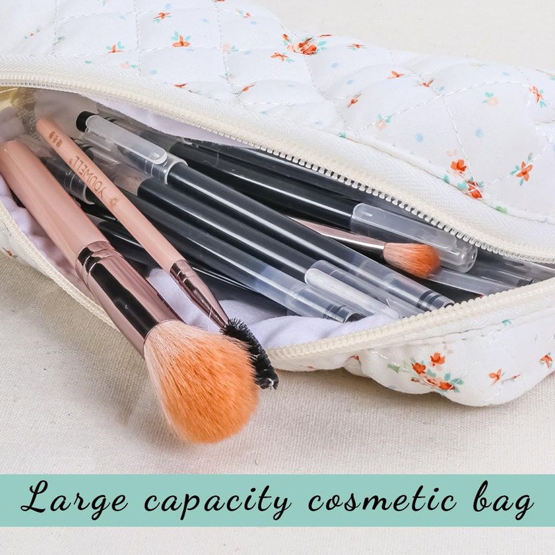 NJCXOLA Floral Pattern Quilted Cosmetic Bag Large Capacity Soft Cotton