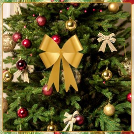 Daifunli 1 Pcs Large Christmas Metal Bow Tree Topper Ornaments with Clip Christmas Bow Decoration for Xmas Tree Topper Garland Wreath Indoor Outdoor Decor, 10 x 12''(Retro,Gold)