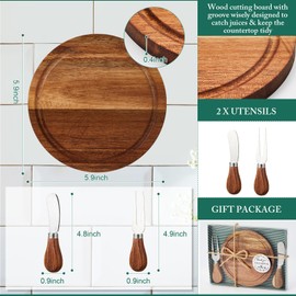 Maxcheck 2 Sets Bridal Shower Baby Prizes Cheese Board Set Wood Round Mini Charcuterie Board with Knives and Forks Bulk Thank You Tags with Bridal Shower Gift Box for Guests Wedding Party (Acacia)