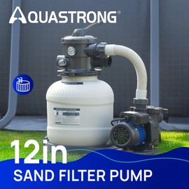AQUASTRONG Sand Filter Pump for Above Ground Pool, 1/2 HP Pool Pump Above Ground 2500 GPH for Pools up to 9000GAL, 12in Pool Sand Filter with 6-Way Valve, Improved Circulation for Crystal-Clear Pool