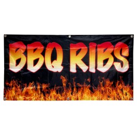 4 Less Co 2x4 Feet BBQ RIBS Banner Sign Fabric Polyester kb