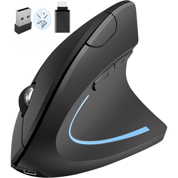 Ergonomic Mouse Wireless Bluetooth Rechargeable Vertical Wireless Mouse (BT5.1+2,4 GHz