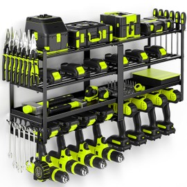 POKIPO Power Tool Organizer Wall Mount, Extended Large Heavy Duty Drill Holder, 4 Layer Garage and Storage, Suitable Utility Racks for Room, Workshop