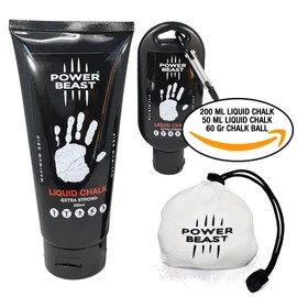 Power Beast Pack of Liquid Chalk 200 ml + 50 ml + 60 g Chalk Balls Refillable, Liquid Chalk, Chalk Magnesia, Liquid Chalk for Cross Training, Climbing, Calisthenics, Weightlifting, Pole Dance