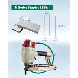 meite N851F Upholstery Stapler 16 Gauge 7/16-Inch Crown 1-Inch to 2-Inch Length Continuous Firing Stapler Pneumatic Heavy Wire Stapler Construction Stapler