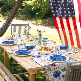 4th of July Table Runner Red Blue Flowers Butterfly Independence Day Table Runners Patriotic American Flag Table Decor Seasonal Kitchen Dining Table Decoration Holiday Party Decor 13x72 Inch