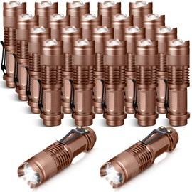 Fumete 20 Pcs LED Flashlight Torch Mini 3 Mode Tactical Flashlights Small Water Resistant Pocket Light Tactical Lamp Adjustable Focus Zoomable Pen Flashlight for Indoor Outdoor Hiking(Brown)