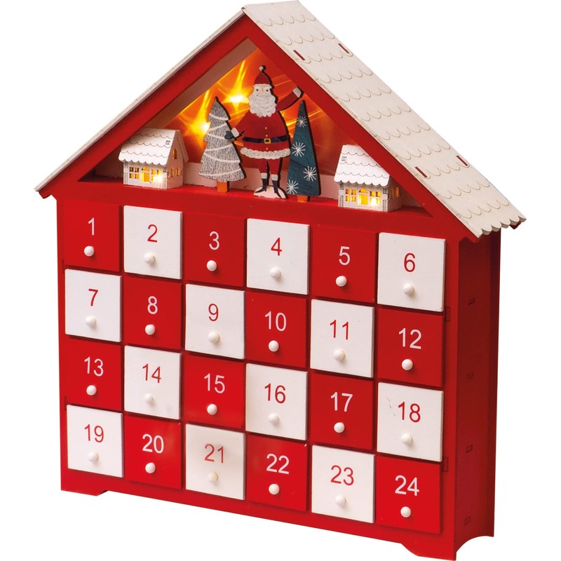 Wooden Advent Calender with 24 individual Drawers and Lights