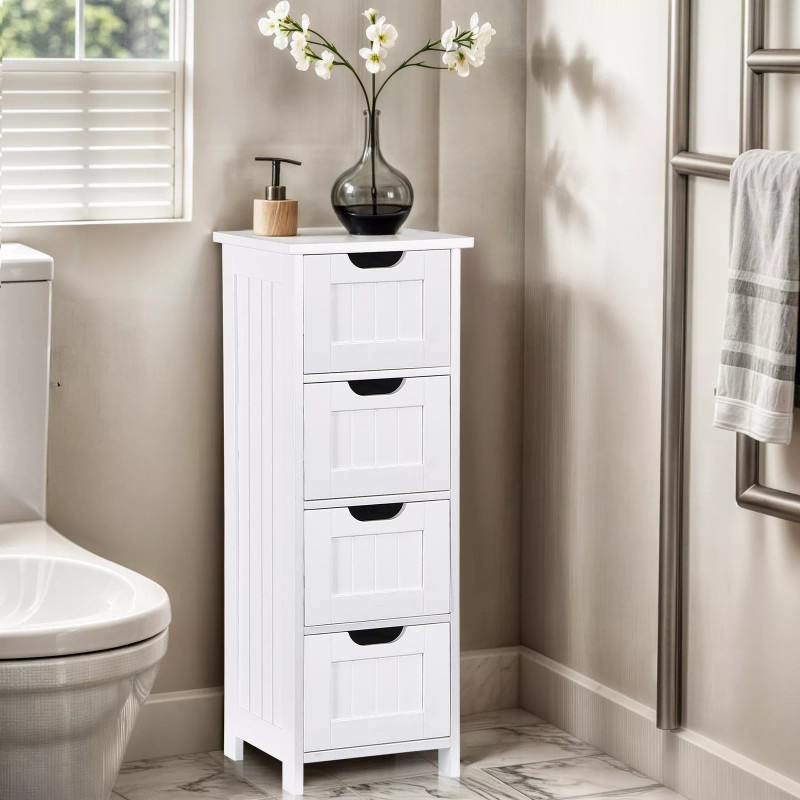 SEGAWE Bathroom Floor Storage Cabinet Freestanding Wooden Side Organizer with
