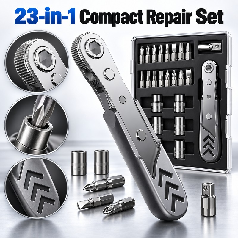 23-in-1 Right Angle Ratcheting Screwdriver Set – 36-Tooth Mini Ratchet