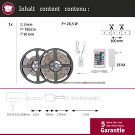 Paulmann 78979 SimpLED Strip Set 7,5 m LED Stripe 26W Lichtstreifen RGB Multicolor Lichtband beschichtet