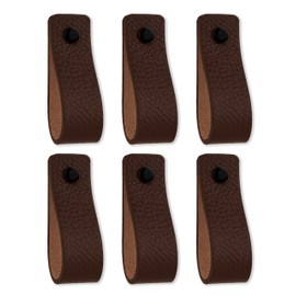 Brute Strength - Leather Handles for Furniture - Brown - 6 pcs - 6-1/2 x 1 ’’ - Leather Drawer Pull - Leather Drawer knobs - Cabinet pulls - Kitchen, bathroon, Dresser