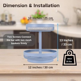 IBERG 2 Tier Fruit Basket Mesh Fruit Bowl - Basket Stand for Fruits Vegetables Bread Snacks (Chambray Blue)